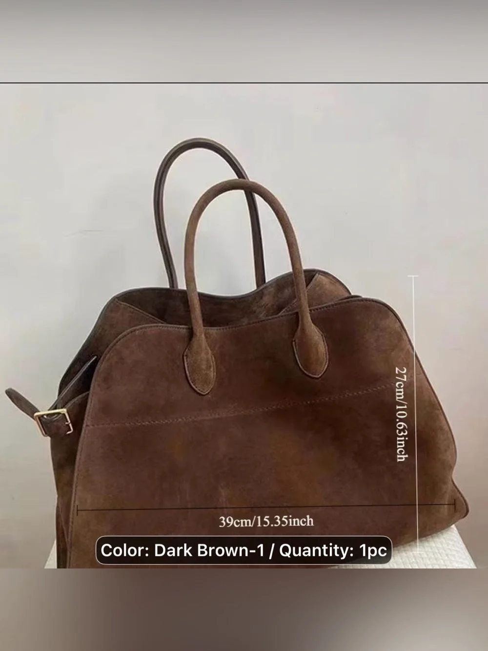 Woman’s Brown Faux-Suede Satchel Top-Handle Bag w/Buckle Accent & Magnet Closure
